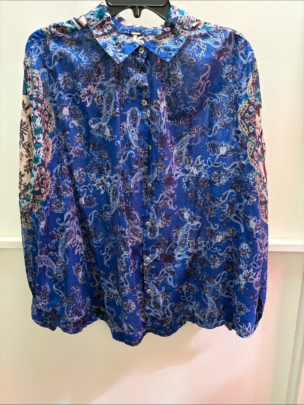 Free People Blue Paisley Button-Up Blouse